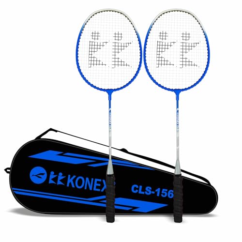 Konex Lightweight Aluminium Composite Badminton Racquet with Free Cover | for Beginner and Intermediate Players (Blue Full Cover Pack of 2)