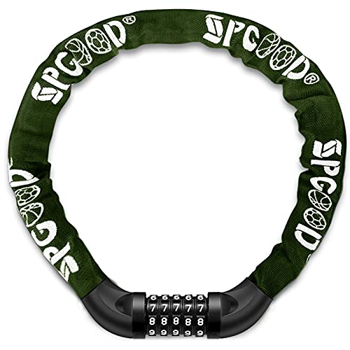 SPGOOD Fahrradschloss (14 Farben) mit Zahlen und hoher Sicherheitsstufe, Fahrrad KettenSchloss, Zahlen Code Kombination Schloss, gehärtete Stahlkettenglieder (Hell-Olivgrün)