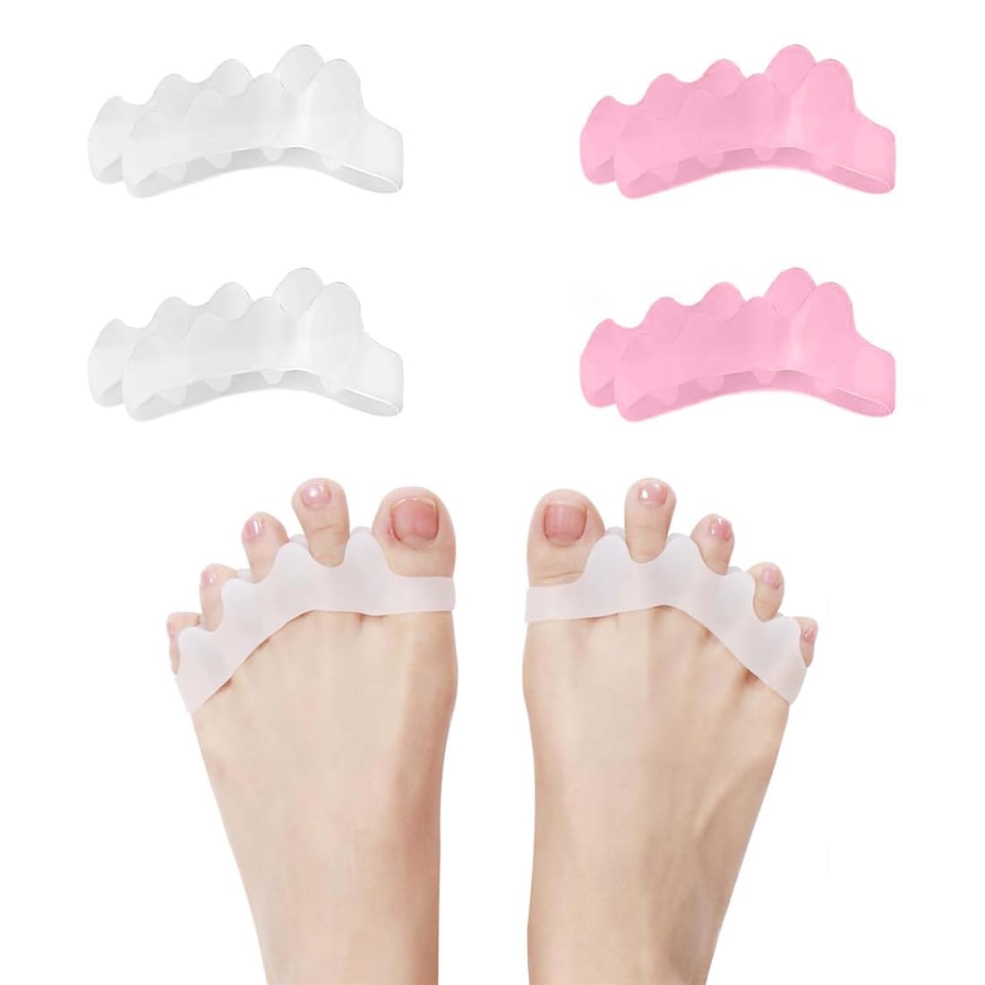ZCSOWE Separadores de Dedos de los Pies Superpuestos, 4 Uds – Enderezador y Separador de Dedos – Separador de Dedos de Pie de Silicona 0% BPA – Corrector de Dedos de Pies para Relajar y Estirar