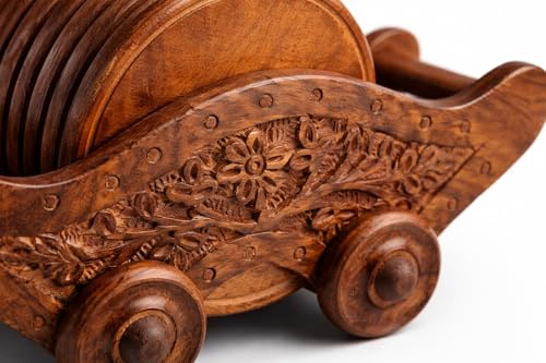 Image of Premium Wooden Coaster Set of 6 for Dining Table, Round Drink Table Coaster, Rustic Boho Indian Home Decor | Housewarming Wedding Gift,