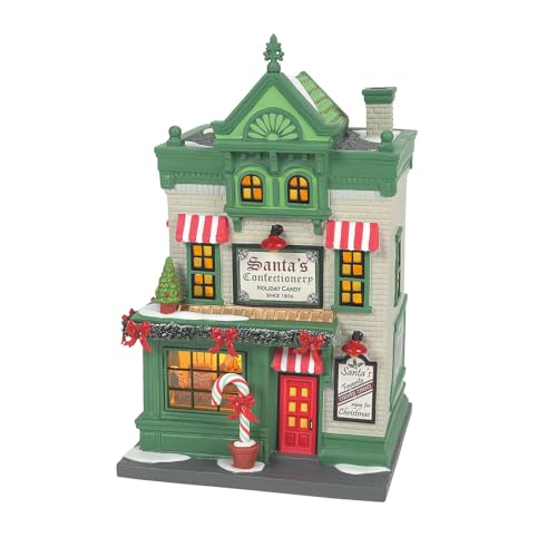 Department 56 Christmas in The City Village Collection Santa's Corner Confectionery Candy Shop Lit Building- Hand Crafted Porcelain Buildings Christmas Village Houses with Lights Home Decor, 8.9 Inch -  6013402