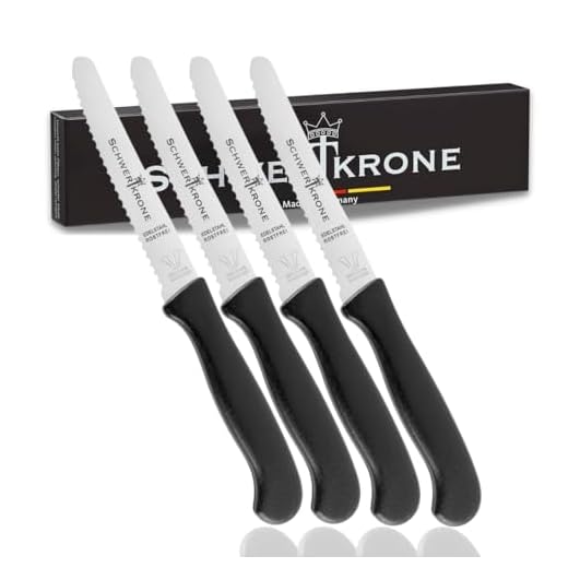SCHWERTKRONE® Ontbijtmes [roestvrij staal] - broodmes mes - broodmes mes - broodmes snackmes tafelmes - snijmes gekarteld mes - Vespermes zaagmes (set van 4)