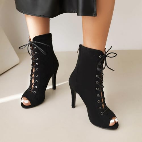 Women's Ankle Dance Boots Peep Toe Dance Heels Salsa Ballroom Lace up Latin Dance Shoes4