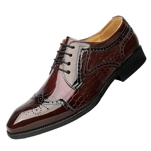 Mens Spring Large Size Pointed Toe Wedding Brogue Dress Shoes Embossed Business Formal Casual Footwear Lace up