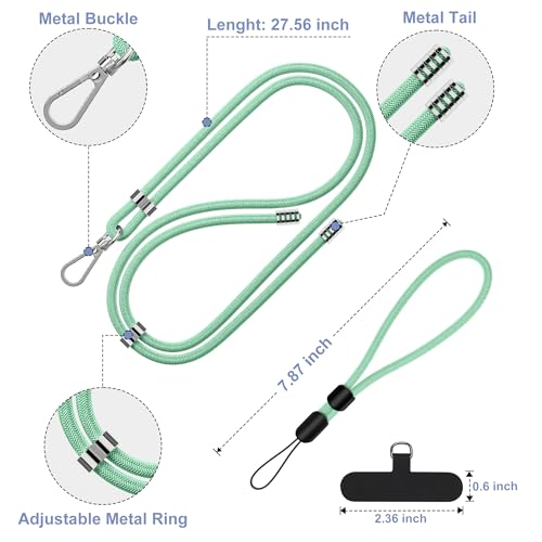 Image of takyu Phone Lanyard, 2 Pack Adjustable Cell Phone Lanyard Crossbody Neck Strap & 2 Pack Phone Wrist Strap with Tether Tabs Compatible for iPhone Android Smartphones-Black Green