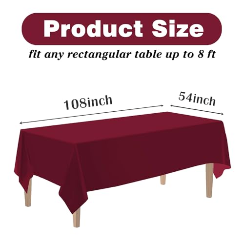 Image of Kopokita 6 Pack Burgundy Plastic Tablecloths Disposable 54 x 108 Inch | Rectangle Table Cloths, Party Table Covers for Birthday, Wedding, Valentines, Mothers Day, Christmas Decorations