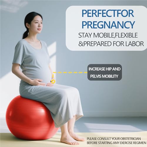 Image of Exercise Ball Pilates Yoga Ball Anti-Burst and Slip Resistant - for Fitness, Pregnancy, Stability, Balance, Core Workout - Red Training Ball w /Pump for Home Office Gym