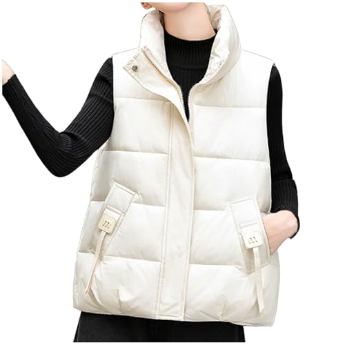 Chaqueta sin mangas de mujer con cuello acolchado grueso y ligero