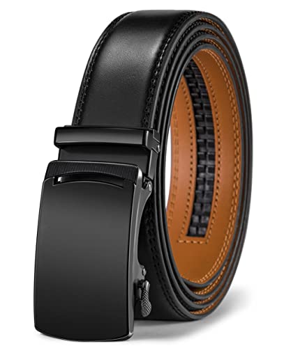 Image of BULLIANT Mens Ratchet Belt, Leather Adjustable Slide Belt For Mens Dress Casual Pant 1 3 /8 inch,Size Adjustable, Black2375, 32 inch-38 inchWaist Adjustable
