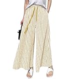 chouyatou Women's Plaid Wide Leg Culotte Pants Gingham High Elastic Waisted Cropped Palazzo Pants with Pockets (Small, Khaki)