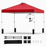 RELAX4LIFE Tonnelle Pliante 3x3 Pop-up, Barnum Pliant 3x3 Facile à Monter, Anti-UV UPF50+, Cadre Métallique, Sacs de Sable, Portable avec Sac à roulettes, pour Camping Marché Événements (Rouge)