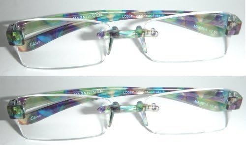 2 Pairs Magnivision Featherlight Rimless Frameless Womens Reading Glasses Purple or Red NIB WITH CASE ALL Strengths FGX (1.50, 2 Red)