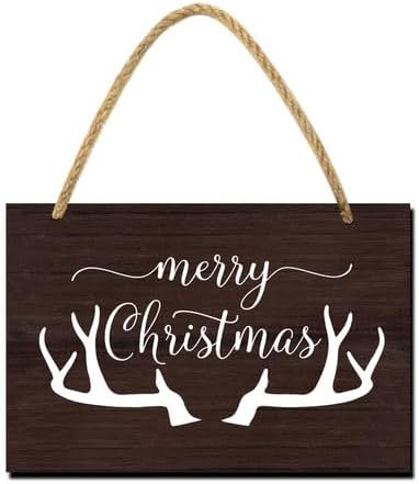 KPSheng Letrero colgante de Navidad de 8 x 12 pulgadas, letreros de madera decorativos de invierno, letrero de puerta de madera rústica para