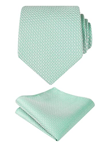 Alizeal Mens 3.15 Solid Small Check Tie with Pocket Square Set Light Mint