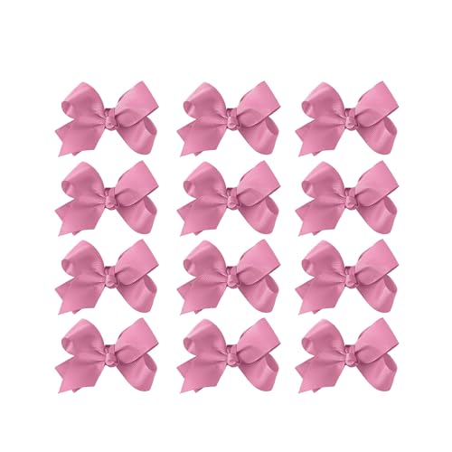 Image of Small Solid Bow for Girls - Set of 12 (Rose)