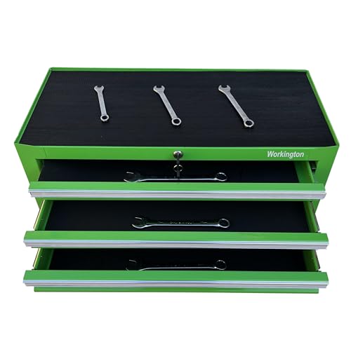 Workington Industrial 3 Drawers Portable Metal Intermediate Box, 26" Middle Tool Chest Cabinet with Ball Bearing Drawer Slides, Steel Tool Storage Box Organizer 4009 Green - Thumbnail 5