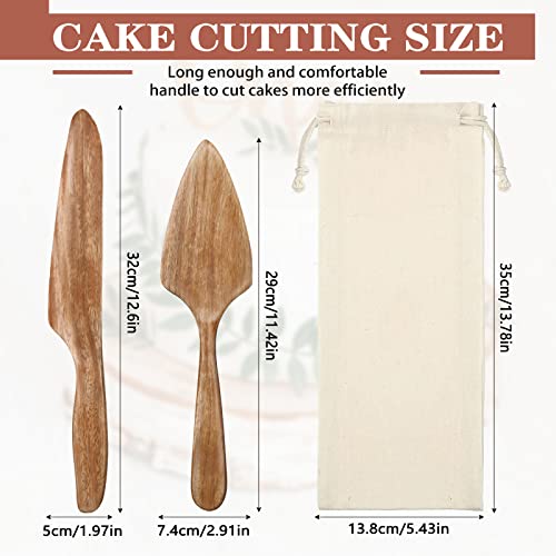 Norme Rustic Wedding Cake Cutting Set, Wooden Cake Knife And Server Set, Wood Cake Cutter And Pie Server Spatula With Drawstring Bag For Baby Shower Bridal Anniversary Birthday Gift #TOP1