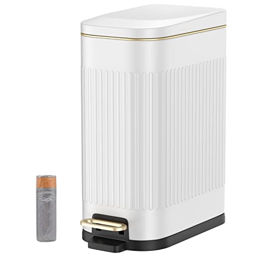 Image of BETHEBEST Bathroom Trash Can with Lid,4 Gallon /15L Rectangular Garbage Can with Removable Inner Wastebasket,Soft Close, Step Stainless Steel Trash Can for Bathroom,Kitchen,Office(White)