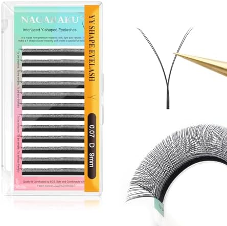 NAGARAKU yy Eyelash Extensions Supplies y lash Premade Fans 4D Russian Volume Y Shape Matte 12 rows Cluster pre Fanned Wispies Crisscross Eye Lashes (9mm, 0.07 D)