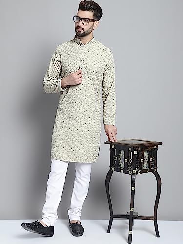 Image of Jompers Men's Regular Fit Cotton Chikankari Embroidered and Sequence Kurtas