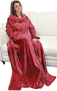 Catalonia Classy Wearable Snuggle Blanket with Sleeves and Pocket, Soft Cosy Fleece Slankets for Women Fluffy Plush Throws Winter TV Blanket for Sofa Couch 185 x 130 cm, Grey