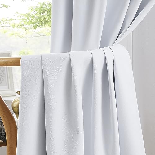 KEQIAOSUOCAI White Linen Full Blackout Curtains for Living Room Track System, Farmhouse Patio Door Pleated Curtains Back Tab Drapes for Country Villa, 1 Pair, 72 Inch Wide 6FT x 96 Inch Long 8FT - Image 5