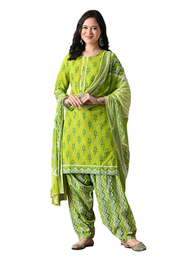 Image of Amazon Brand - Tavasya Women's Cotton Printed Kurta Set with Dupatta and Straight Pants | Salwar Suit | Ethnic Wear for Festive, Casual & Office Use