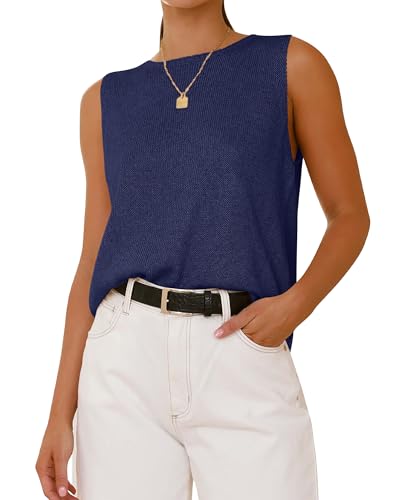 BTFBM Women's Sleeveless Sweater Vest 2025 Summer Crew Neck Ribbed Knit Lightweight Pullover Casual Loose Fit Tank Tops