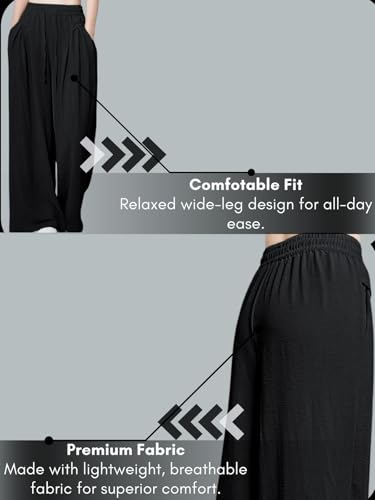 سروال فضفاض GL-W.TROUSER-TR1178 للنساء بخصر مرتفع وقماش بارز الملمس، بنطال على الطراز الكوري من من جريسي لوكس - متوفر بمقاسات كبيرة وعبوة مزدوجة من قطعتين، لون أسود - مقاس 30
