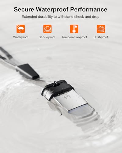 Image of 64GB USB 3.0 Flash Drive, Mini Thumb Drive Waterproof Memory Stick with Lanyard Hole Plug and Play Portable USB Stick Storage for Computer Laptop Smart TV, Black