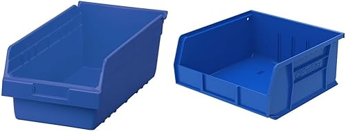 Akro-Mils 30088 ShelfMax - Caja de almacenamiento de plástico para anidar, (18 x 8 x 6 pulgadas), azul, (paquete de 8) y 30235 AkroBins contenedores