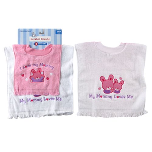 Luvable Friends 2-Pack Towel Bibs for Baby, Pink-Mommy