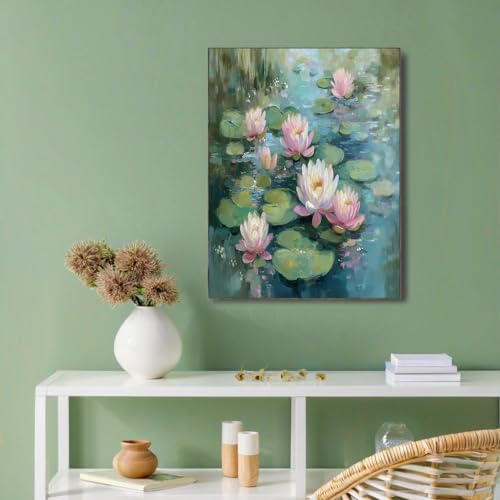 Tableau impressionniste nénuphars grand format pour évader l'esprit dans le salon