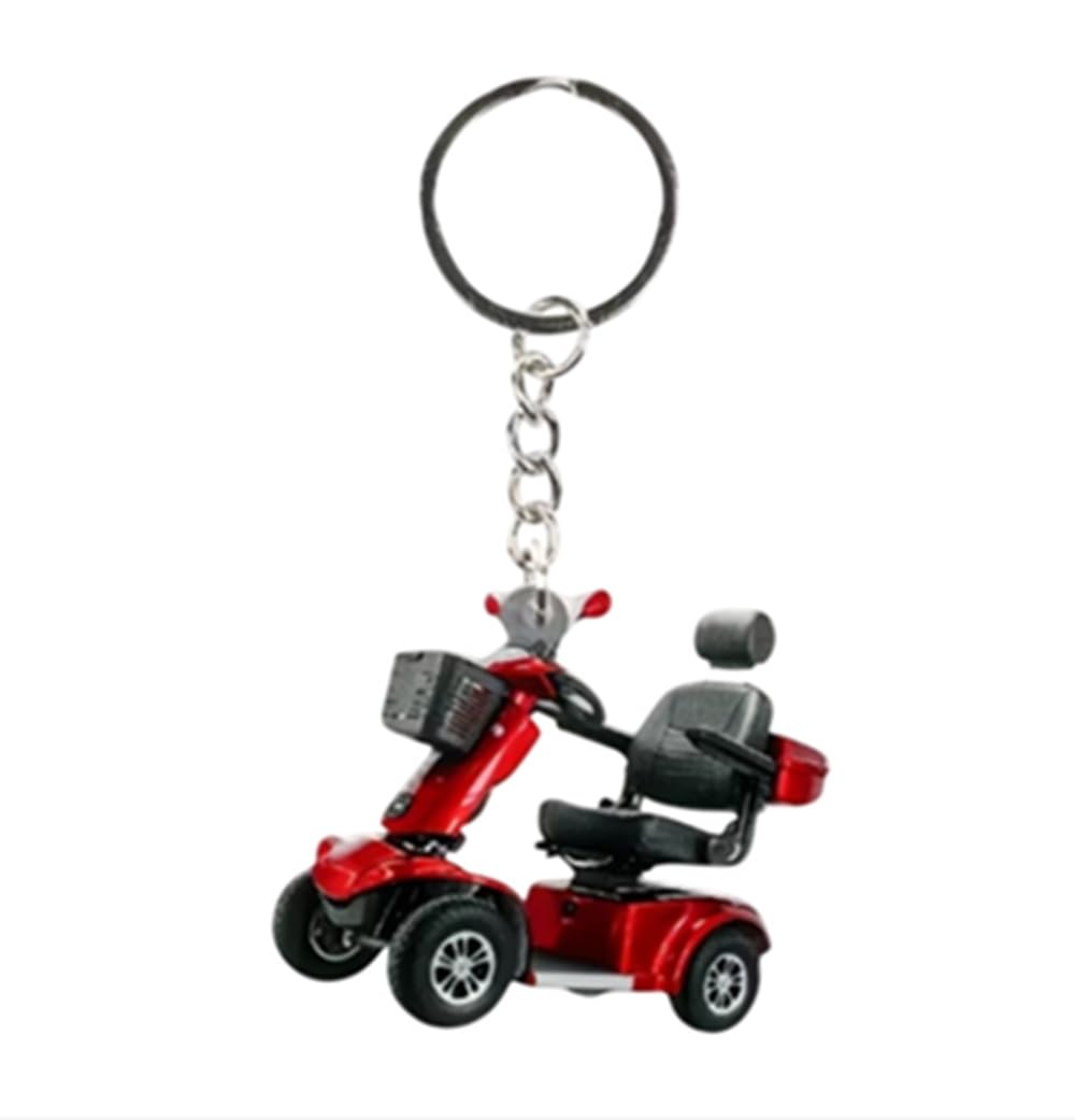 CMJ™ Flat Acrylic Keyring, Red, Mobility Scooter Design, Benidorm Theme, Gift Keychain