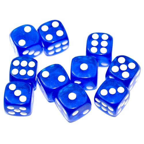 SmartDealsPro 10-Pack D6 Six Sided 16mm Transparent Dice Die for DND, MTG, RPG, Tenzi, Yahtze, Bunco, Table Borad Games, Math Teaching (Blue Translucent)