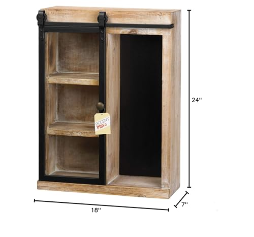 Accent Plus Rustic Open Wall Cabinet with Chalkboard Back and Glass Barn Door - Thumbnail 2