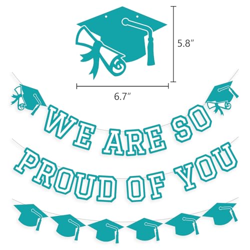 Image of We Are So Proud Of You Banner Graduation Party Decorations Congrats Grad Cap Garlands Wall Sign Teal