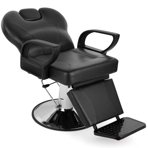 Artist hand Barber Chair Reclining Salon Chairs for Hair Stylist, Heavy Duty Stylist Hairdressing Shampoo Chair with Headrest and Footrest, 360 Degree Swivel, Spa Beauty Equipment, Black