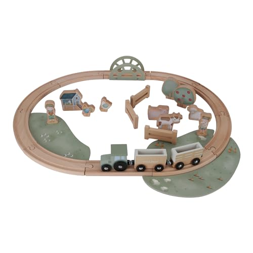 Little Dutch 7151 FSC Holz Traktor Eisenbahn mit Schienen Set Bauernhof - Little Farm