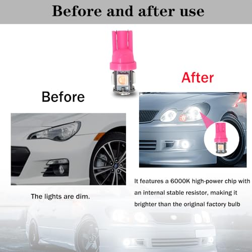 Image of 10PCS 194 LED Bulb, Three-Chip Design LED License Plate Light Bulbs License Plate Light Bulbs Low Power Consumption & Long-Lasting Suitable for most car models (Pink)