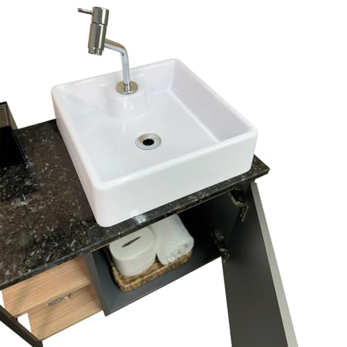 Conjunto Gabinete Armário Suspenso com Prateleira e Cuba Branca para Banheiros e Lavabos