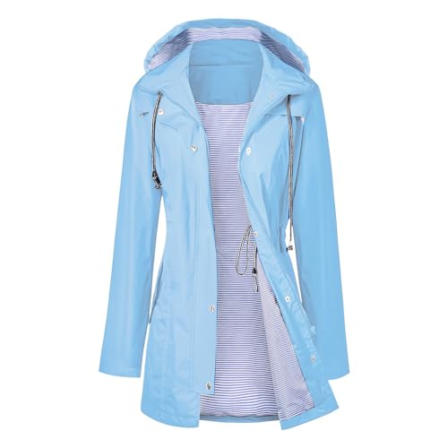Chubasqueros impermeables largos para mujer con capucha ajustable y forro cortavientos 2