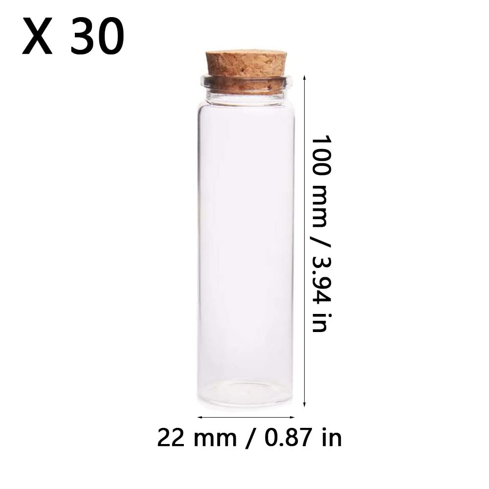 30 Pièces Petite Fiole en Verre, Tube a Essai Verre pour Les Mariages, Tube en Verre avec Bouchon Liege, Debout à Cause du Fond Plat, pour épices, Décoration de Bricolage, Fleurs, Boules de Sucre