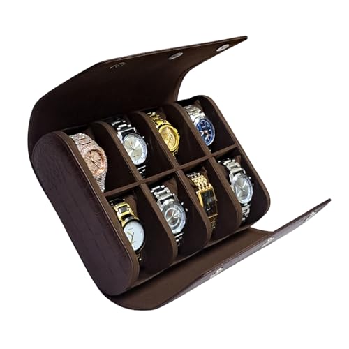 Image of essart 8-Slot Travel Watch Roll - Premium PU Leather Organizer for Men & Women - Portable Scratch-Resistant Watch Storage Case for Travel & Collectors