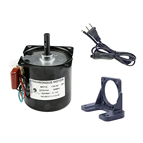 60KTYZ 110V 20-24RPM Reduction Motor Reversible with Bracket Fixed Seat and Power Cord Switch Plug Extension