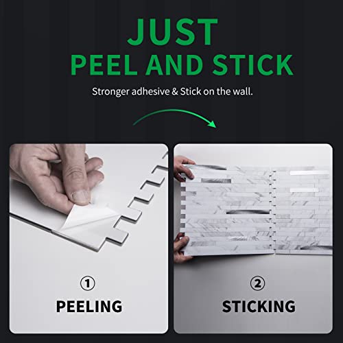 Longking 1-Sheet Peel And Stick Backsplash Tile, Pvc Stick On Tile For Kitchen, Bathroom Vanities, Fireplace Décor – White Marble Interspersed With Metal Silver #TOP4