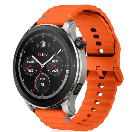 Image of 22mm Silicone Watch Band Compatible with Amazfit T-Rex 3 Pro 48mm /Balance 2 /Balance /Bip 6 /Bip 5 /GTR 4 /GTR 3 /GTR 2 /GTR 47mm, Wavy Replacement Strap for Amazfit Cheetah /Stratos 3 /2s