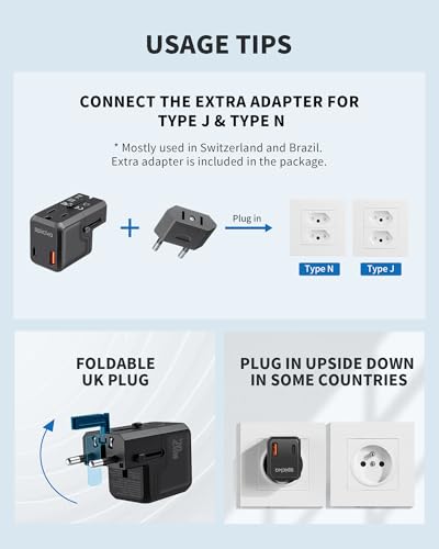 EPICKA Universal Travel Adapter, International Plug Adapter Wall Charger with 20W USB-C PD & USB-A QC, All-in-One Pocket Size Adapter for USA EU UK AUS (Pocket 111, Black) - Thumbnail 7
