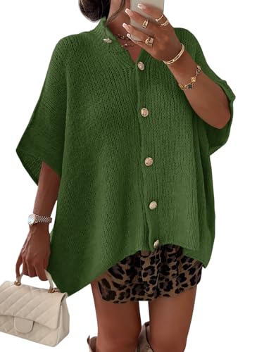 Image of Saodimallsu Womens Short Sleeve Cardigan Sweaters Button Down Lightweight Knit Cardigans