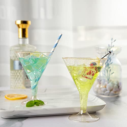 Liacere 24 Pack Gold Plastic Martini Glasses - 6.25Oz Disposable Cocktail Glasses - Plastic Margarita Glasses Perfect For Wedding & Party #TOP4